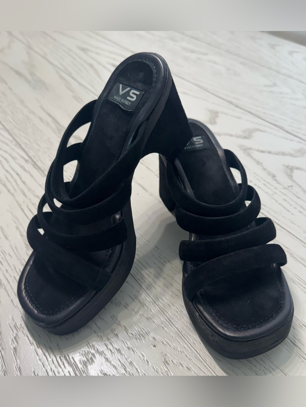 VS Black Multi-Strap Suede Heel Slides